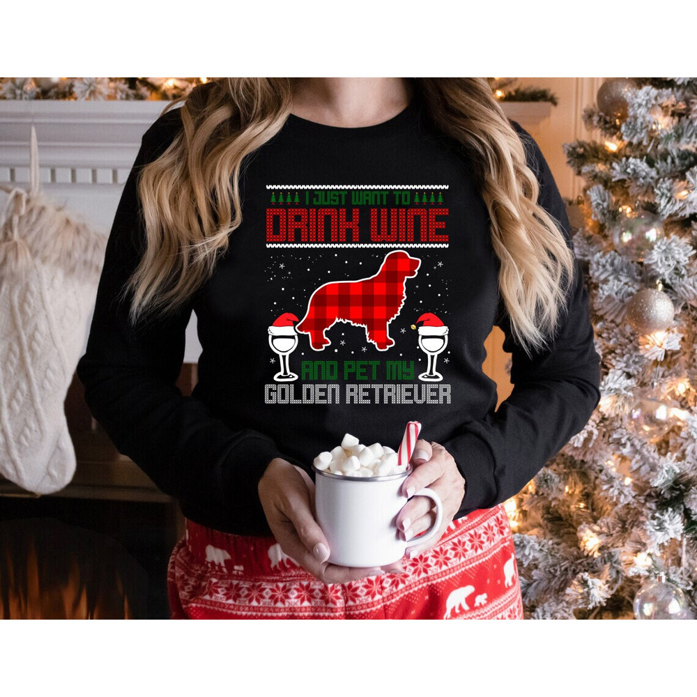 I Just Want to Drink, Wine and Pet My Dog, Christmas shirt, Christmas sweatshirt, Animal T Shirt, Funny Humor Puppy, paw shirt, - 2.jpg