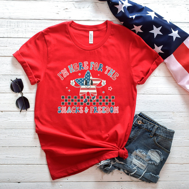 I'm Here for the Snacks and Freedom Shirt, Patriotic Kids Onesie, Fourth of July Tee, American Girl, American Boy, USA Proud, 4th of July - 5.jpg