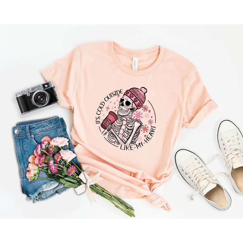 It's Cold Outside Like My Heart Skeleton shirt, Valentine Sweatshirt, Valentines Day, Valentine Shirt, XOXO, Couple shirts, Skeleton Coffee, - 4.jpg