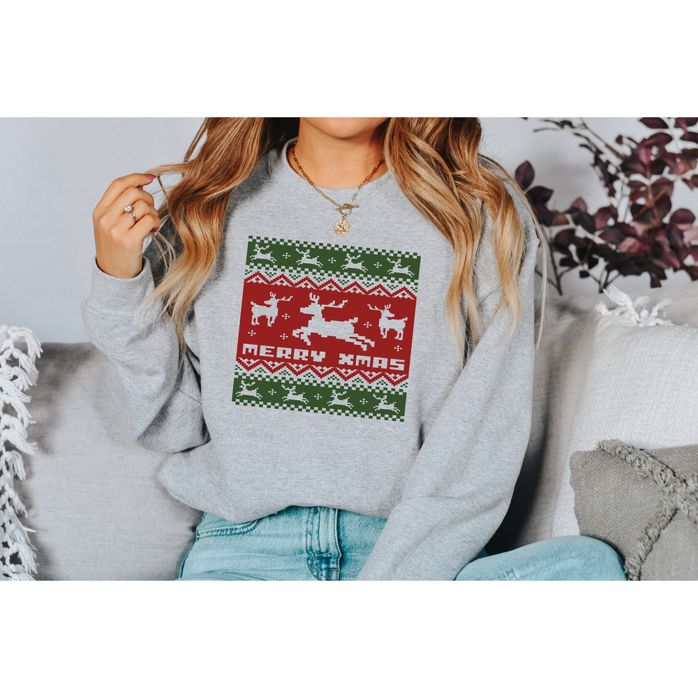 Merry Christmas shirt, Ugly Sweater, Ugly Sweatshirt, funny xmas shirts, deer and tree, family christmas, cute christmas shirt, - 4.jpg