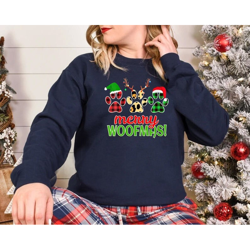Merry Woofmas, Paws Shirt, Paw print shirt, Merry Christmas Paws, Christmas Gift dog, reindeer shirt, Christmas shirt, buffalo plaid shirt, - 1.jpg