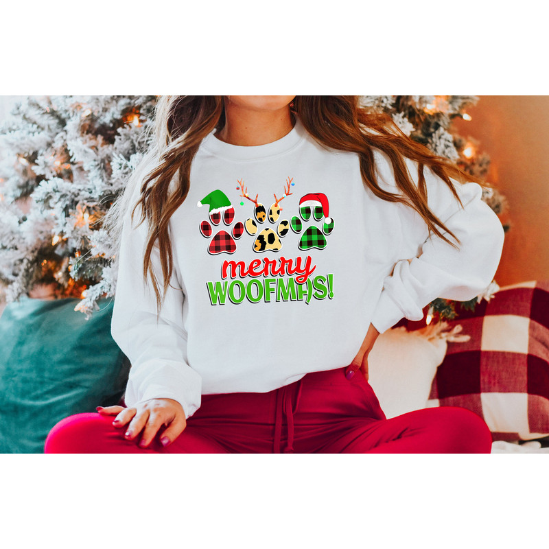 Merry Woofmas, Paws Shirt, Paw print shirt, Merry Christmas Paws, Christmas Gift dog, reindeer shirt, Christmas shirt, buffalo plaid shirt, - 2.jpg