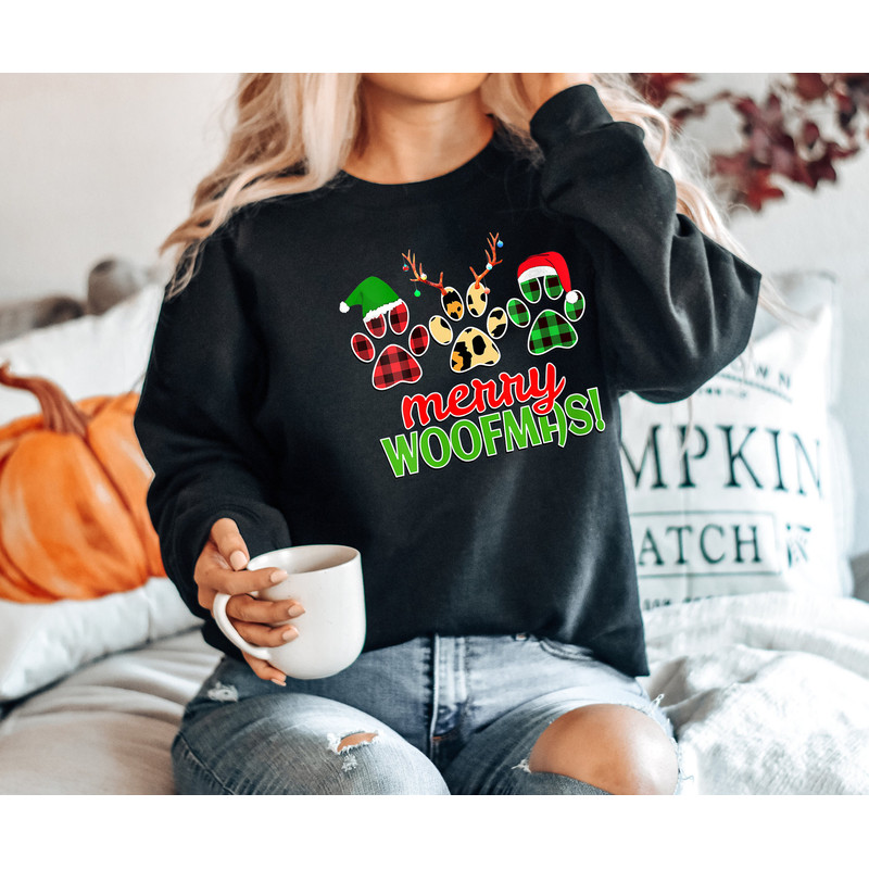 Merry Woofmas, Paws Shirt, Paw print shirt, Merry Christmas Paws, Christmas Gift dog, reindeer shirt, Christmas shirt, buffalo plaid shirt, - 3.jpg