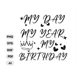 My Day My Year My Birthday Svg Png Jpg Dxf, Birthday Svg, Queen, Birthday Shirt Svg, Birthday Party Svg, Birthday Diva,