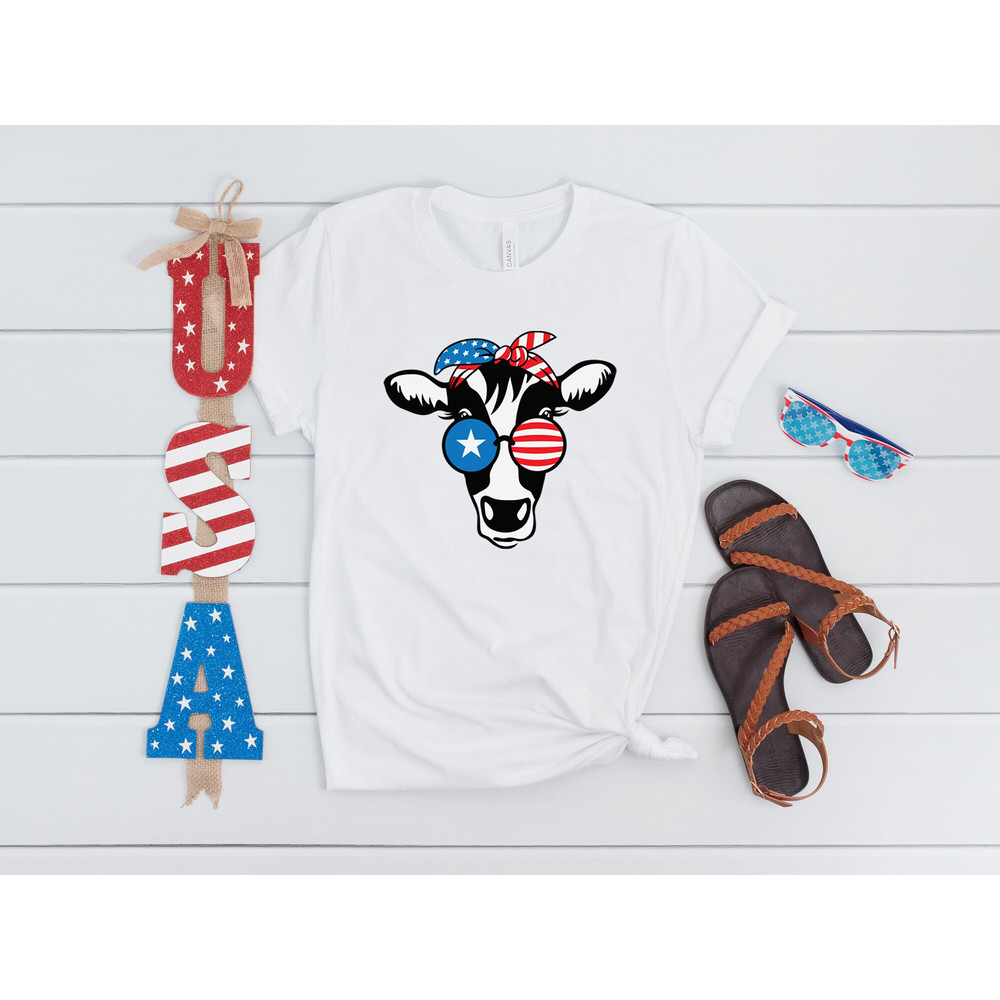 Oh My Stars Cow Shirt, Highland Cow shirt, Highland Cow With 4th July, American Flag Shirt, Fourth Of July Tee, Independence Day - 1.jpg