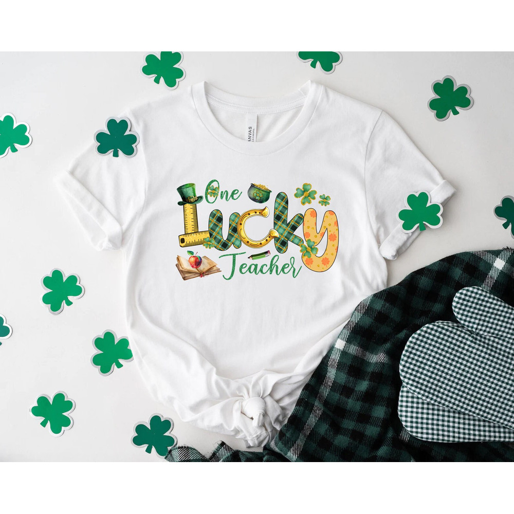 One lucky teacher shirt, Teacher Sweatshirt, Lucky Teacher Shirt, Teacher Gift, Lucky Shirt, four leaf clover, shamrock, irish gift - 1.jpg