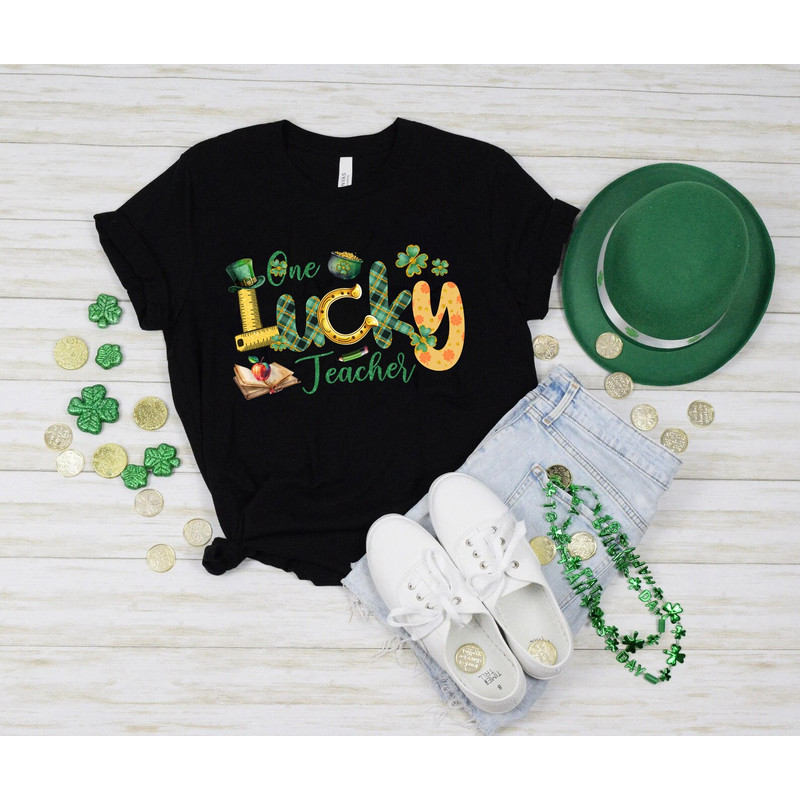 One lucky teacher shirt, Teacher Sweatshirt, Lucky Teacher Shirt, Teacher Gift, Lucky Shirt, four leaf clover, shamrock, irish gift - 2.jpg