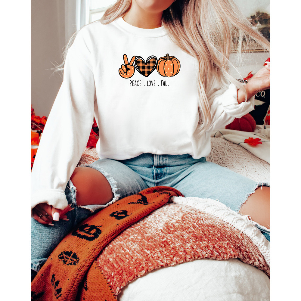 Peace love fall, cute fall shirt, love pumpkin, fall shirt, pumpkin sweatshirt, thankful shirt, fall vibes shirt, cheetah pumpkin, - 2.jpg