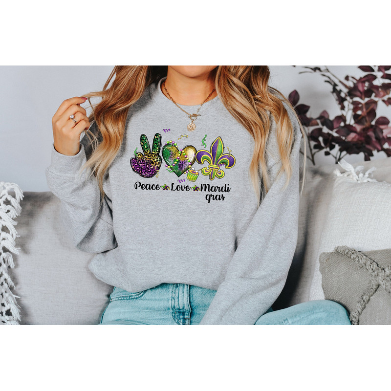 Peace Love Mardi tee, mardi gras, Mardi Gras Shirt, Saints Shirt, NOLA Shirt, Mardi Gras Carnival, Mardi Gras Animal, louisiana shirt, - 1.jpg