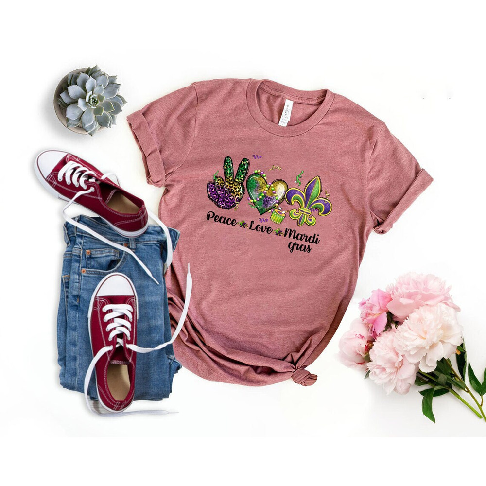 Peace Love Mardi tee, mardi gras, Mardi Gras Shirt, Saints Shirt, NOLA Shirt, Mardi Gras Carnival, Mardi Gras Animal, louisiana shirt, - 5.jpg