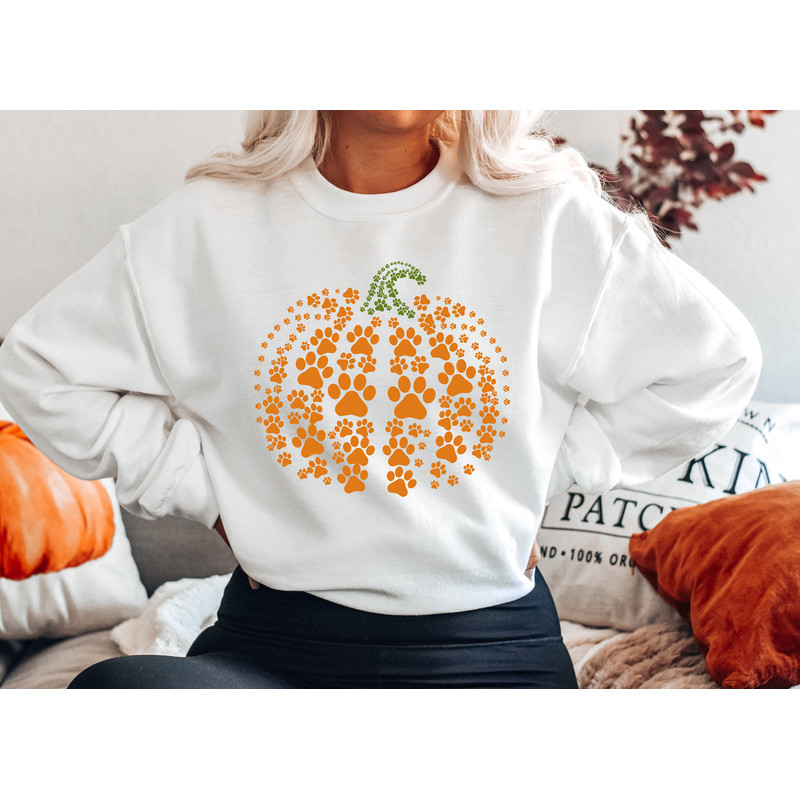 Paw pumpkin shirt, paw print shirt, pumpkin dog shirt, dog halloween shirt, Halloween Shirt, Halloween Sweatshirt, Leopard pumpkin tee, - 3.jpg