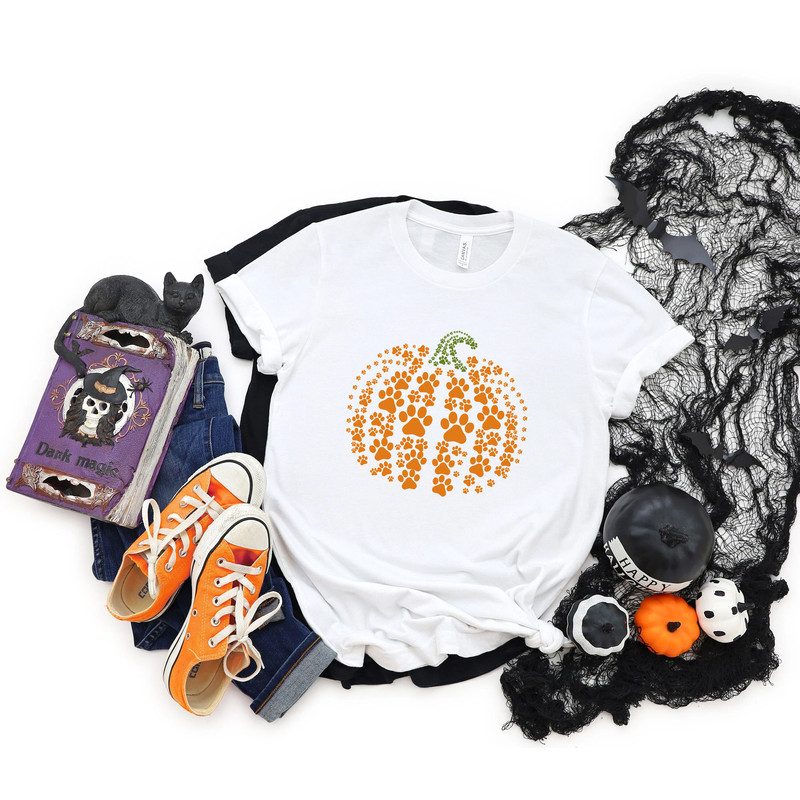 Paw pumpkin shirt, paw print shirt, pumpkin dog shirt, dog halloween shirt, Halloween Shirt, Halloween Sweatshirt, Leopard pumpkin tee, - 4.jpg