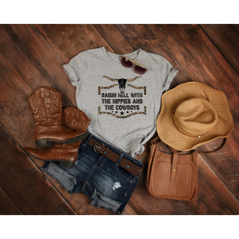 Raisin Hell with Hippies and Cowboys shirt, hippie shirt, girl power shirt, cowgirl shirt, cowboy shirt, boho shirt, rodeo shirt, Howdy - 4.jpg