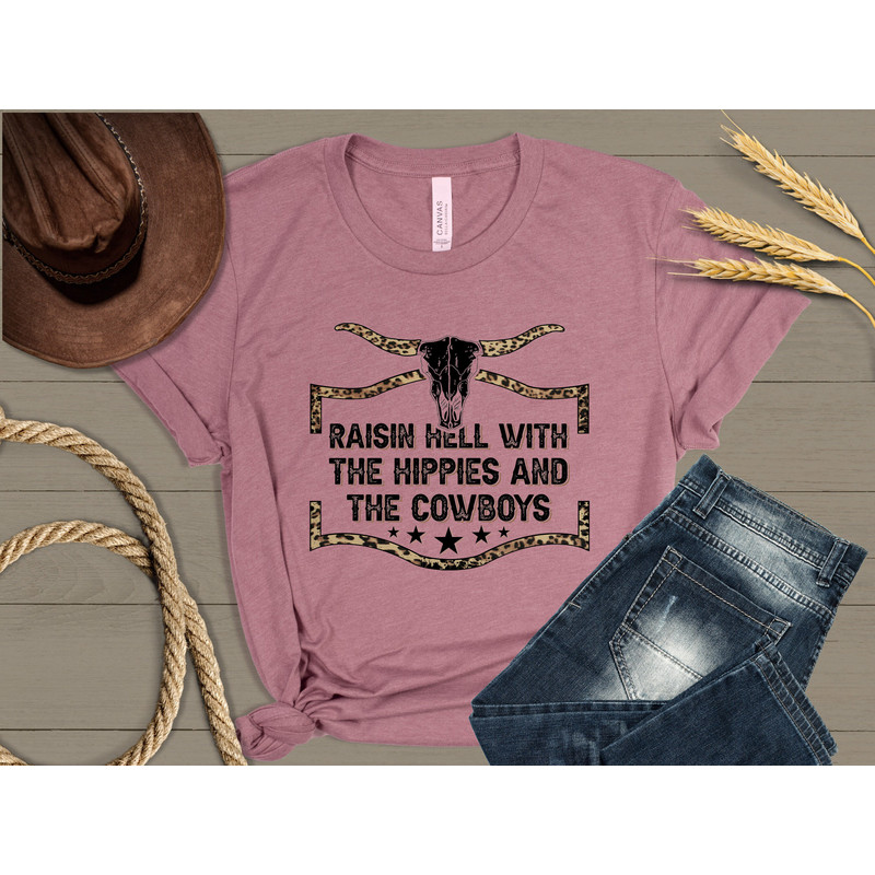 Raisin Hell with Hippies and Cowboys shirt, hippie shirt, girl power shirt, cowgirl shirt, cowboy shirt, boho shirt, rodeo shirt, Howdy - 5.jpg