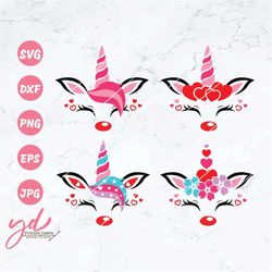 valentines unicorn bundle svg | unicorn svg | cute unicorn face svg | hearts svg | happy valentines day svg | girl shirt