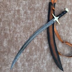 Custom Handmade Damascus Steel Ertugrul Scimitar Arabic Turkish Sword damascus steel with leather sheath gift mk6114m