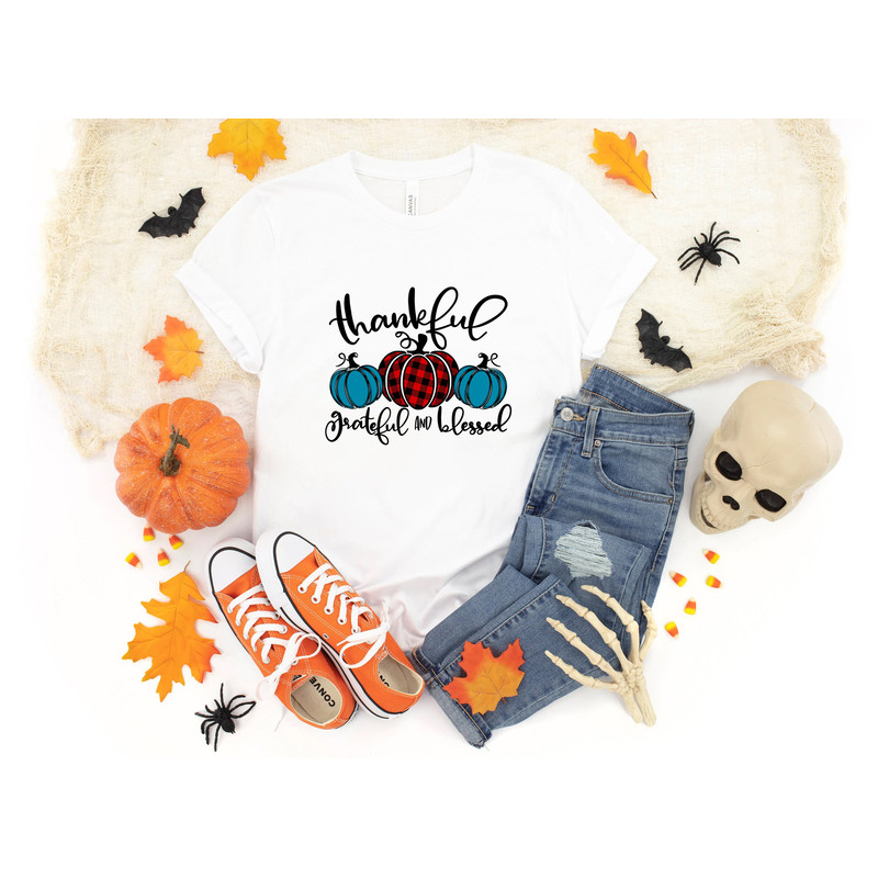 Thankful shirt, grateful and blessed, Thanksgiving Shirt, pumpkin sweatshirt, turkey shirt, Thanksgiving Family, Cheetah Pumpkin, - 4.jpg