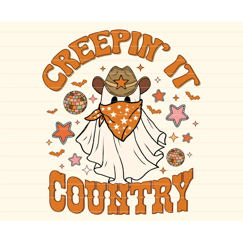 Creepin' it country PNG, Digital Download, Sublimation, Sublimate, Halloween, cute, western, ghost, cowgirl, rodeo, fall, cow print - 1.jpg