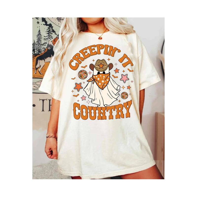 Creepin' it country PNG, Digital Download, Sublimation, Sublimate, Halloween, cute, western, ghost, cowgirl, rodeo, fall, cow print - 2.jpg