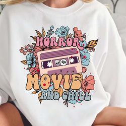 horror movies and chill distressed & solid  png files- halloween, spooky vibes, fall, spooky season,