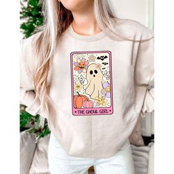 retro halloween ghost tarot card png, retro halloween png, trendy halloween png, spooky season png,