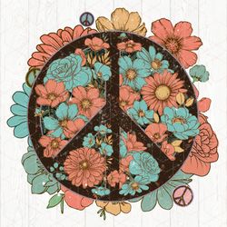 retro vintage boho peace sign wildflowers hippie png