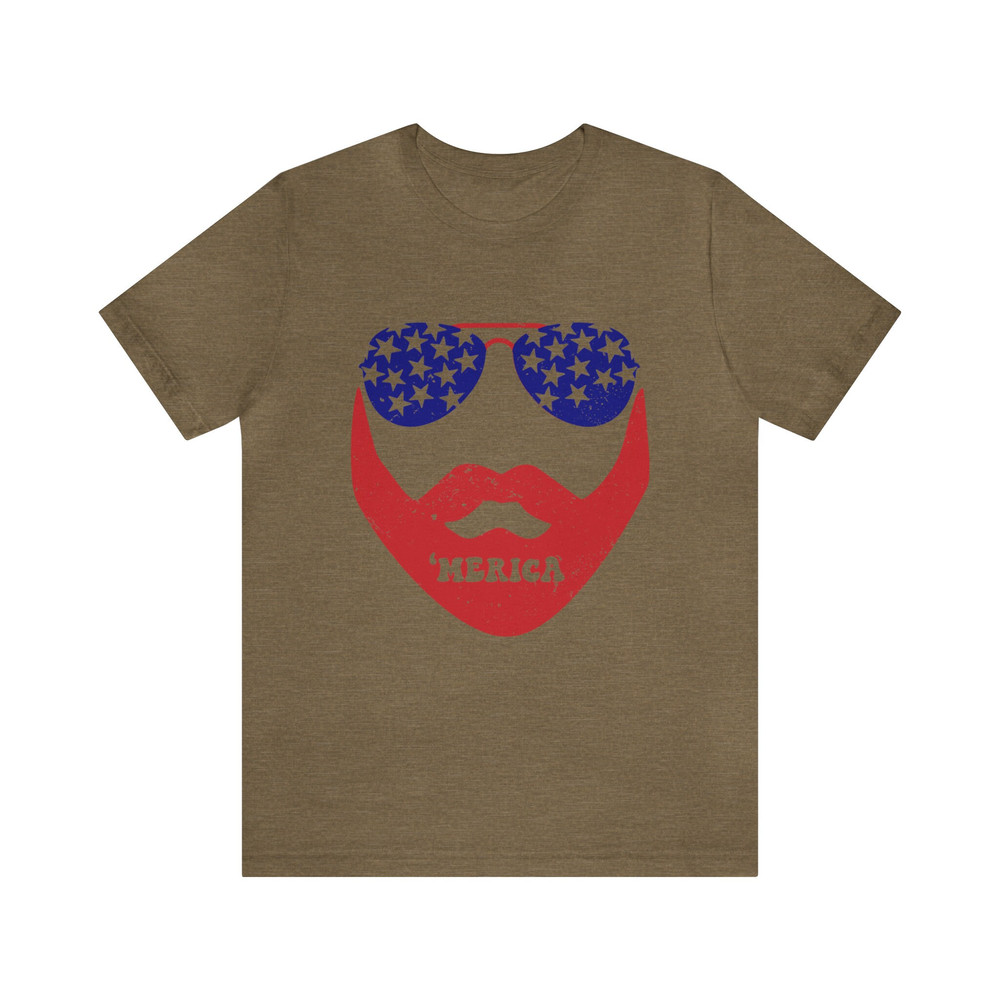 All American Beared Man Graphic Tee 4th of July Dad Family Tshirt Beard Guy 'Merica Independence Day Shirt Daddy & Me USA Flag Red White - 3.jpg