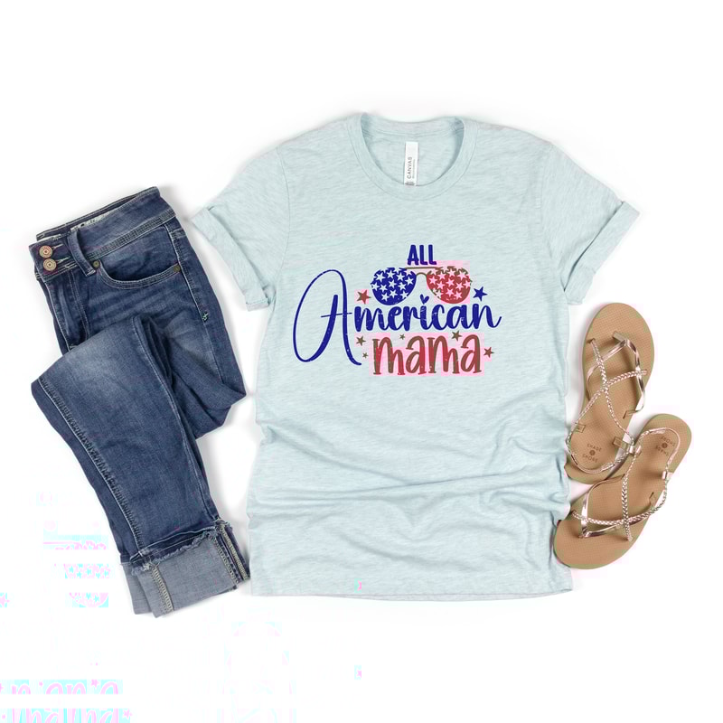 All American Mama Sunglasses Graphic Tee 4th of July Mom Family Tshirt Independence Women's Freedom Shirt Mommy & Me USA Flag Red Whi - 1.jpg