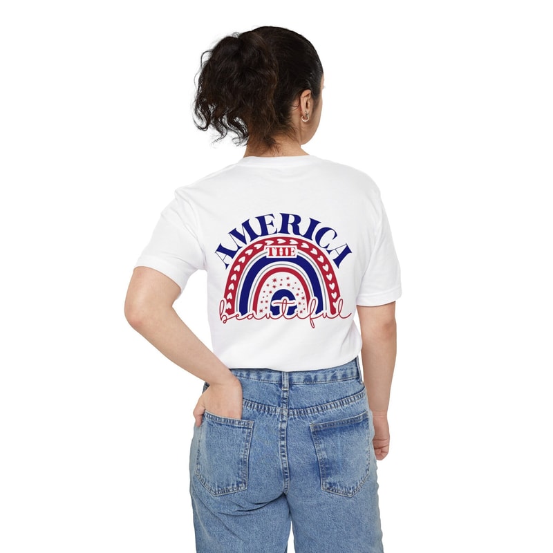 All American Womens Rainbow Graphic Pocket Tee with Back Design 4th of July Mom and Me Tshirt Soft Slim Fit Independence Day Freedom USA - 1.jpg