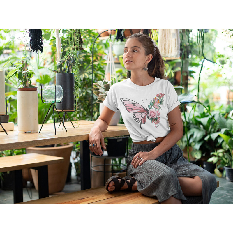 Butterfly Flower T-Shirt for Her Floral Tee Pastel Garden Tshirt Feminine Artsy Design Nature Lover Shirt Pink Floral Graphic Tee Live Free - 2.jpg