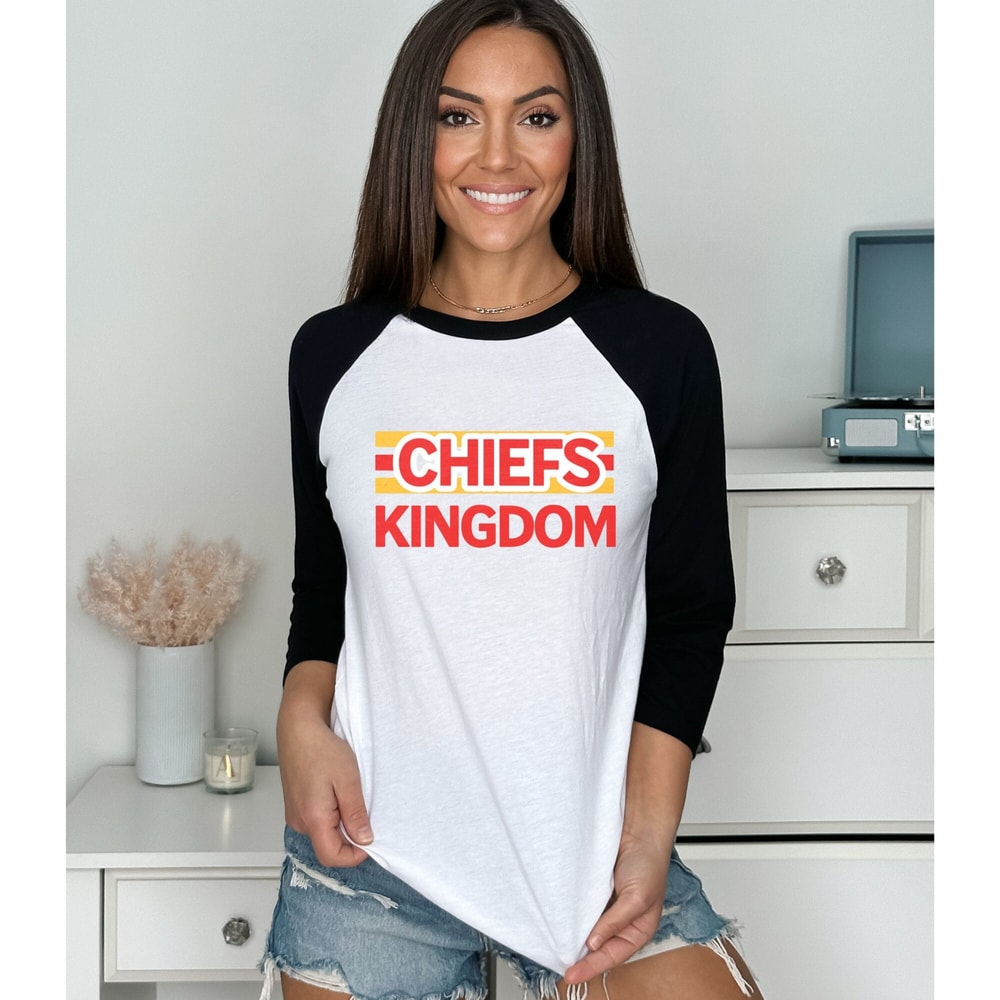 Chiefs Kingdom 34 Sleeve Raglan Shirt Kansas City Chiefs Football Gear Red Kingdom Long Sleeves Men's and Women's KC Chiefs Game Day - 1.jpg