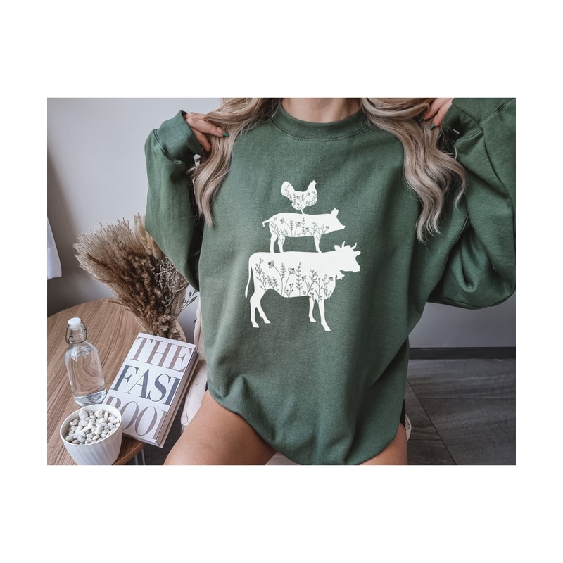 Chicken Pig Cow Wildflower Sweatshirt for Farm Lady T-Shirt Floral Barn Animals Lover Sweater Cow Pig Chicken Flowers Farm Animals Shirts - 4.jpg