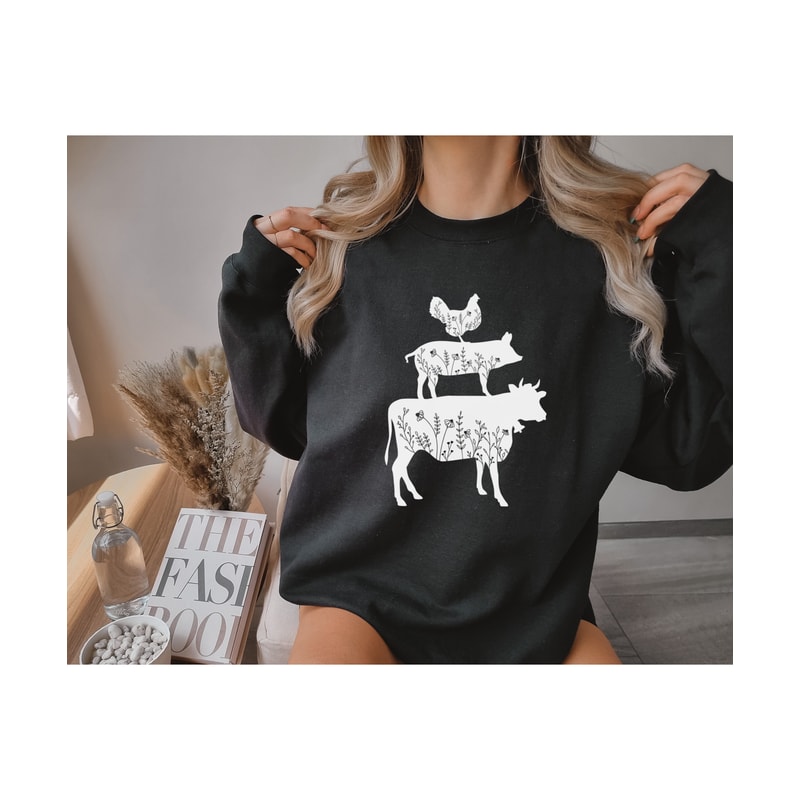 Chicken Pig Cow Wildflower Sweatshirt for Farm Lady T-Shirt Floral Barn Animals Lover Sweater Cow Pig Chicken Flowers Farm Animals Shirts - 6.jpg