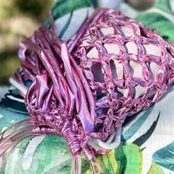 pink bag bag whith a bag string bag mesh bag macrame bag drawstring bag