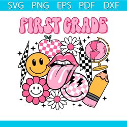 retro groovy first grade back to school svg cutting digital file