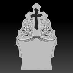 3D STL Model Tombstone with Roses and Cross for CNC Router Engraver Carving