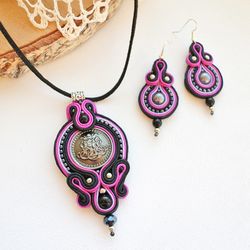Purple necklace and earrings - Boho jewelry set