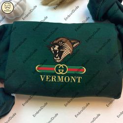 NCAA Vermont Catamounts Gucc.i Embroidered Crewneck, NCAA Football Team Embroidery, NCAA Embroidered Hoodie