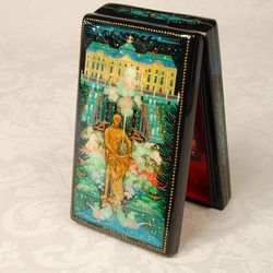 Peterhof lacquer box hand painted Petrodvorets miniature art St Petersburg
