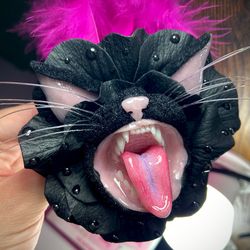 Polymer clay brooch-pendant black cat