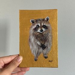 Original Raccoon Oil Painting, Raccoon Art, Trash Panda Wall Decor, Canvas Art Small, Wall Decor, Small Painting