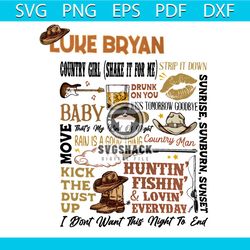 luke bryan country girl shake it for me svg cutting file