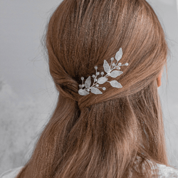 Leaf bridal headpiece with crystal beads, shiny hair piece, wedding hair jewelry with white leaves, small hairpin