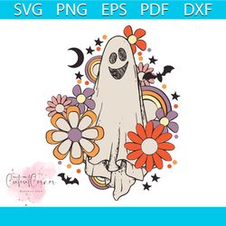 retro floral ghost halloween svg spooky season svg cricut file