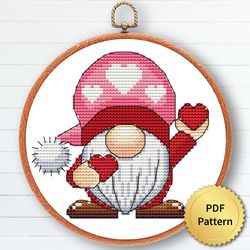Valentine's Day Love Gnome Cross Stitch Pattern
