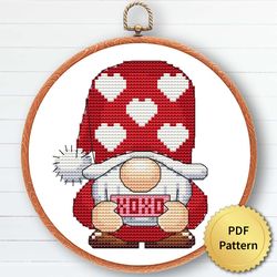 Valentine's Day Love Gnome Cross Stitch Pattern