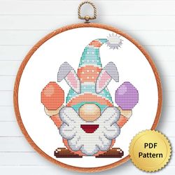 Easter Gnome Cross Stitch Pattern, Easy For Beginners, Easter Ornament Embroidery