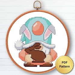 Easter Gnome Cross Stitch Pattern, Easy For Beginners, Easter Ornament Embroidery