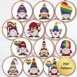 SET of 12 LGBT Gnome Cross Stitch Pattern