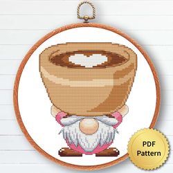 Sweet Coffee Gnome Cross Stitch Pattern